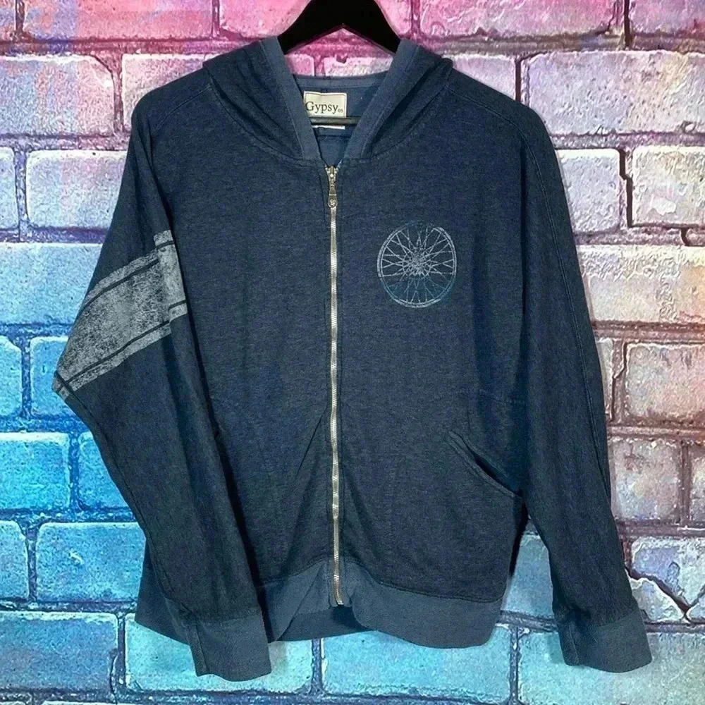 Gypsy 05 Women’s Hoodie Small Sweatshirt Full Zip Graphic Blue Grey